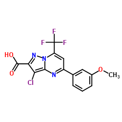 3-CHLORO-5-(3-METHOXY-PHENYL)-7-TRIFLUOROMETHYL-PYRAZOLO[1,5-A]PYRIMIDINE-2-CARBOXYLIC ACID结构式