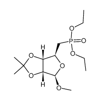 methyl 5-deoxy-5-C-(diethoxyphosphinyl)-2,3-O-isopropylidene-β-D-ribofuranoside结构式