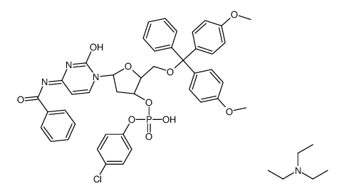 3'-Cytidylic acid, N-benzoyl-5'-O-[bis(4-methoxyphenyl)phenylmethyl]-2'-deoxy-, mono(4-chlorophenyl) ester, compd. with N,N-diethylethanamine (1:1) Structure