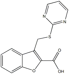 3-[(pyrimidin-2-ylsulfanyl)methyl]-1-benzofuran-2-carboxylic acid structure