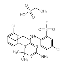 5-chloro-2-[4-[2-chloro-4-(4,6-diamino-2,2-dimethyl-1,3,5-triazin-1-yl)phenyl]butyl]benzenesulfonyl fluoride; ethanesulfonic acid结构式