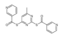 S-[6-methyl-2-(pyridine-3-carbonylsulfanyl)pyrimidin-4-yl] pyridine-3-carbothioate Structure