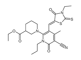Ethyl 1-[5-cyano-3-[(3-ethyl-4-oxo-2-sulfanylidene-thiazolidin-5-ylidene)methyl]-4-methyl-6-oxo-1-propyl-(pyridin-2-yl)]piperidine-3-carboxylate Structure