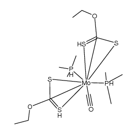 Mo(η3-(S,S',C)S2COEt)2(CO)(trimethylphosphine)2 Structure