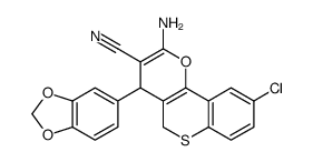 2-amino-4-(1,3-benzodioxol-5-yl)-9-chloro-4,5-dihydrothiochromeno[4,3-b]pyran-3-carbonitrile Structure