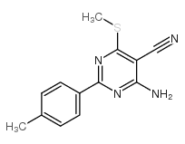 4-氨基-2-(4-甲基苯基)-6-甲基硫代嘧啶-5-甲腈结构式