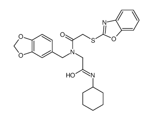 Acetamide, N-(1,3-benzodioxol-5-ylmethyl)-2-(2-benzoxazolylthio)-N-[2-(cyclohexylamino)-2-oxoethyl]- (9CI) structure