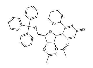 1-(2,3-di-O-acetyl-5-O-trityl-β-D-arabinofuranosyl)-2-(1,3-dithian-2-yl)-4(1H)-pyrimidinone Structure