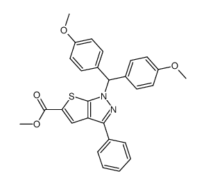 methyl 1-(bis(4-methoxyphenyl)methyl)-3-phenyl-1H-thieno[2,3-c]pyrazole-5-carboxylate结构式