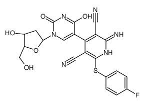 2-amino-6-(4-fluorophenyl)sulfanyl-4-[1-[(2R,5R)-4-hydroxy-5-(hydroxymethyl)oxolan-2-yl]-2,4-dioxopyrimidin-5-yl]pyridine-3,5-dicarbonitrile Structure