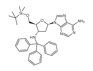 9-((2R,4S,5S)-5-(((tert-butyldimethylsilyl)oxy)methyl)-4-(tritylamino)tetrahydrofuran-2-yl)-9H-purin-6-amine Structure