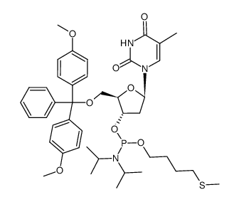 5'-O-(4,4'-dimethoxytrityl)-3'-O-(4-methylthiobutoxy)-(N,N-diisopropylamino)phosphinyl-2'-deoxythymidine Structure