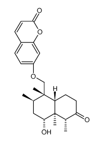 (+)-7-[[(1S,8aα)-Decahydro-4β-hydroxy-1,2α,4aβ,5β-tetramethyl-6-oxonaphthalene-1β-yl]methoxy]-2H-1-benzopyran-2-one结构式