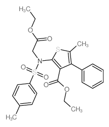 Ethyl 2-((2-ethoxy-2-oxoethyl)((4-methylphenyl)sulfonyl)amino)-5-methyl-4-phenyl-3-thiophenecarboxylate structure