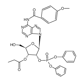 N6-(4-methoxy-benzoyl)-O3'-propionyl-[2']adenylic acid diphenyl ester结构式