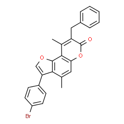 8-benzyl-3-(4-bromophenyl)-4,9-dimethylfuro[2,3-f]chromen-7-one structure