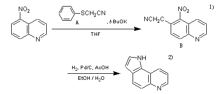 1比如該反應中生成物o-硝基芳基乙腈(b) , 就是一個非常有用的稠環